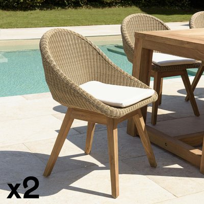 Chaise de jardin arrondie résine tressée beige (lot de 2) MANY PIER IMPORT