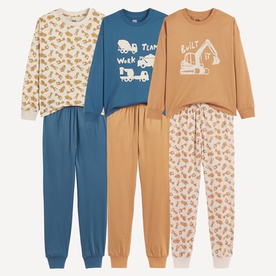 Lot de 3 pyjamas en coton imprimé engins de construction LA REDOUTE COLLECTIONS