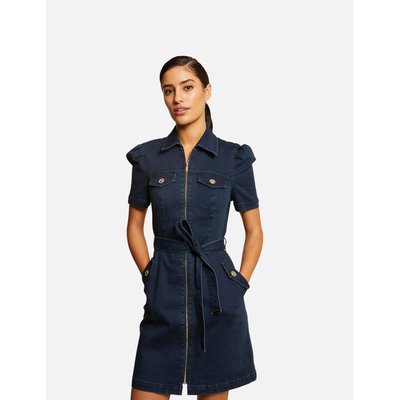 Robe droite zippée ceinturée en jean MORGAN