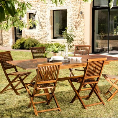 Salle à manger en teck massif pour extérieur table + 6 chaises SUMMER PIER IMPORT
