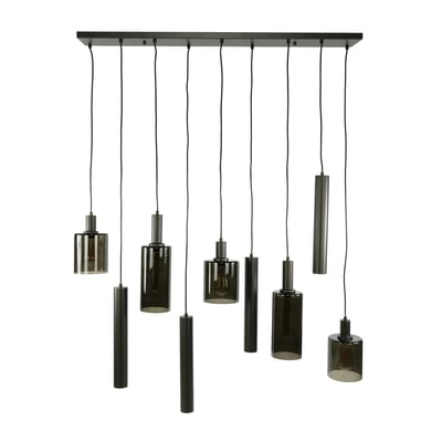 Suspension îlot cuisine verre brun et métal 9 lampes NOVA PIER IMPORT