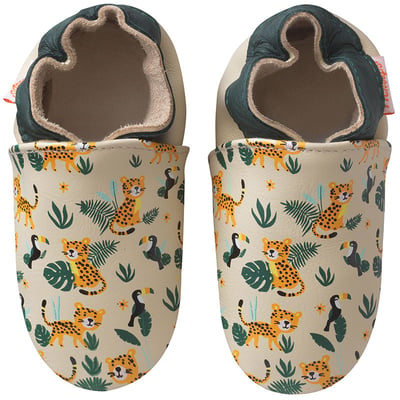 Chaussons bébé cuir souple Romy et Jules s'amusent TICHOUPS