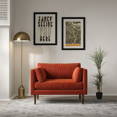 Gabriela Modern Velvet Snuggle Chair with Dark Wood Legs & Feather Fillings SO'HOME