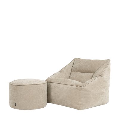 Pouf fauteuil et son repose-pied rond en tissu chenille texturé - NATALIA ICON