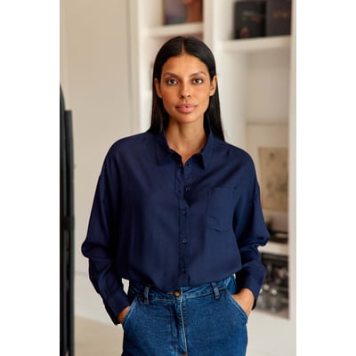 Chemise Femme Ann Taylor LOFT Bleu Marine Pailleté - 100% Coton - Taille S - Occasion Très Bon état