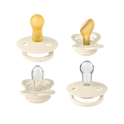 Pack de demarrage Tetine a embout rond symetrique et anatomique couleur ivoire 6-18 mois Bibs