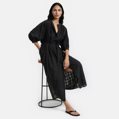Robe longue ceinturée à manches bouffantes  LA REDOUTE COLLECTIONS