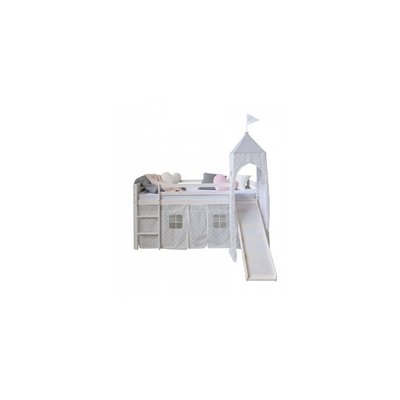 Lit mezzanine 90x200 avec toboggan + tour + echelle et rideau etoile HOMESTYLE4U