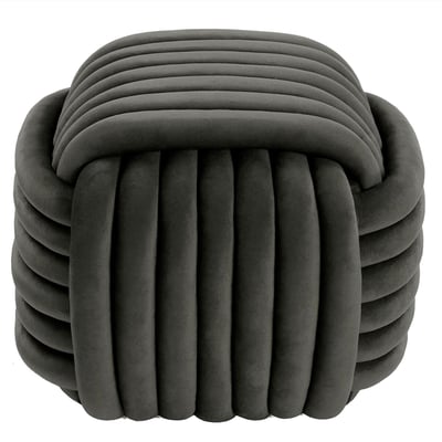 Pouf en velours gris foncé noeud 50x50x40cm VERSA