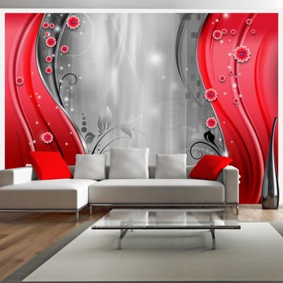 Papier peint intissé panoramique Behind the curtain of red EDEN