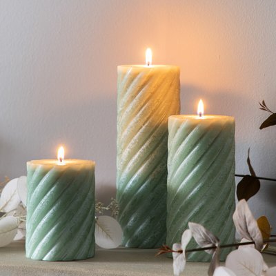 Pack of 2 20cm Vanilla Pillar Candle Twist Sage SO'HOME