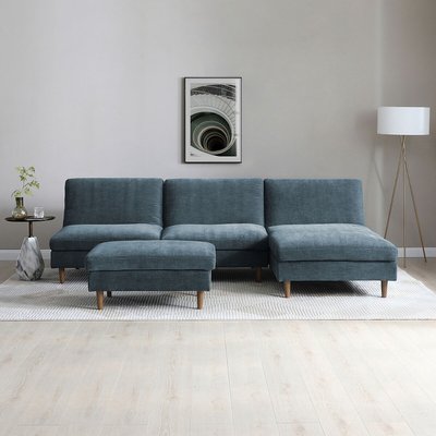 Sawyer Chenille U-Shape 3 seater Modular Corner Click Clack Sofa Bed and Footstool Set SO'HOME