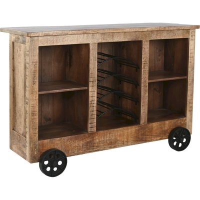 Meuble bar vintage en bois de manguier et métal sur roulettes RECOLLECTION