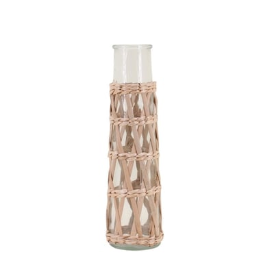 Vase rond en verre et fibres naturelles, H34cm ORNAMI