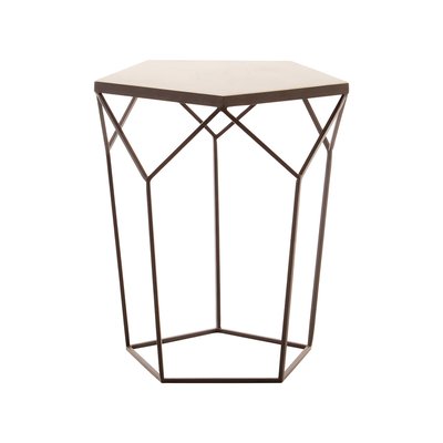 Pentagonal Side Table with Marble Top and Matte Black Iron Legs SO'HOME