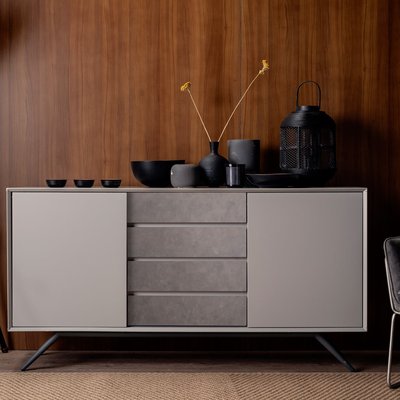 Buffet enfilade moderne en verre gris et bois 2 portes et 4 tiroirs 150 cm style contemporain OTTAWA PIER IMPORT