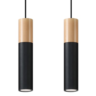 Suspension Acier Bois Naturel/Noir GU10 2 Pablo EDEN