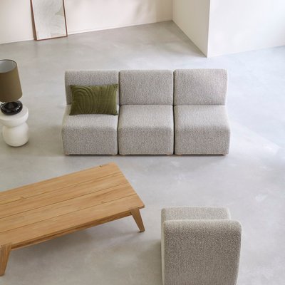 Banquette modulable en acacia massif et tissu gris, 3 places SWANN TIKAMOON