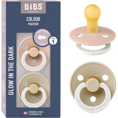 Lot de 2 sucettes Glow - Latex de caoutchouc naturel - Taille 1 0-6 mois Blush/Vanilla Bibs