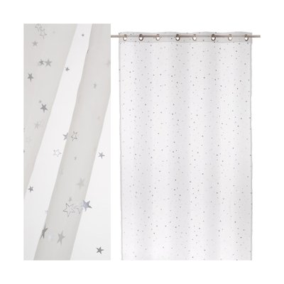 Voilage à Œillets blanc étoiles argentées chambre enfant - 140x260cm WADIGA