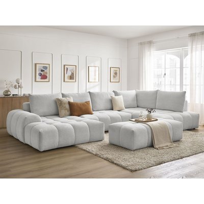 Canapé panoramique convertible 7 places en tissu chiné avec pouf, EVEREST BOBOCHIC