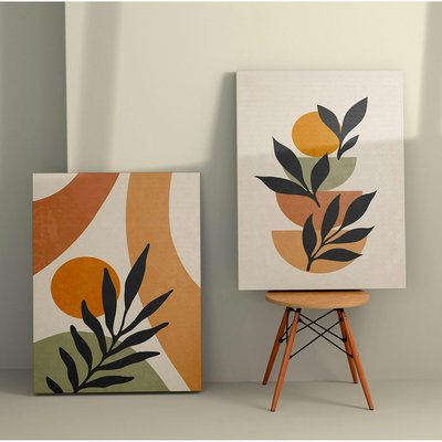 Tableau abstrait feuilles d'olivier – tons nature (set de 2) PIER IMPORT