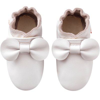 Chaussons bébé cuir souple uni nœuds TICHOUPS