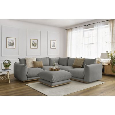 Canapé d'angle fixe 5 places en tissu avec pouf, ERNEST BOBOCHIC