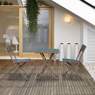 Salon de jardin bistro 2 personnes 3 pièces résine tressée grise OUTSUNNY