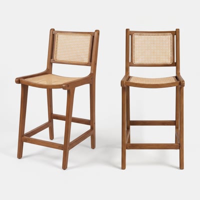 Lot de 2 chaises pour îlot central 66,5 cm en teck et cannage en rotin - KYLA MAISON PAVANE