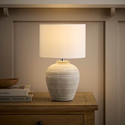 Reba Stone Grey Ceramic Table Lamp with Linen Shade SO'HOME