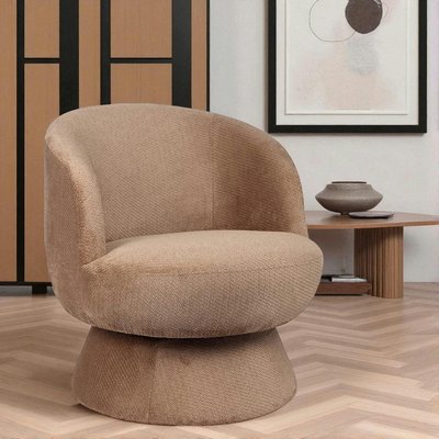 Fauteuil camel pivotant - tissu chenille, style rétro IENA PIER IMPORT