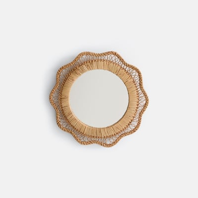 Miroir rond en rotin naturel, forme fleur, diamètre 32,5 cm, ROZA LA REDOUTE INTERIEURS