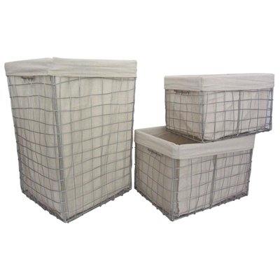 Panier à linge et corbeilles en métal argenté (Lot de 3) AUBRY GASPARD