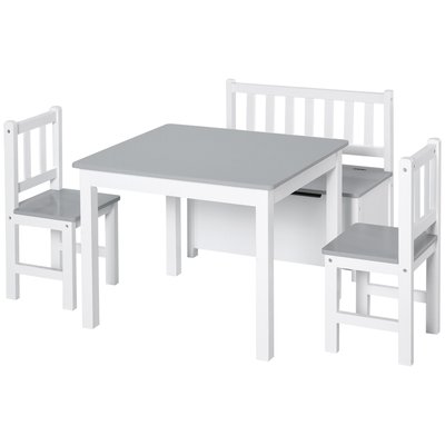 Ensemble table chaises enfant - set de 4 pcs - table, 2 chaises, banc coffre 2 en 1 - MDF pin HOMCOM