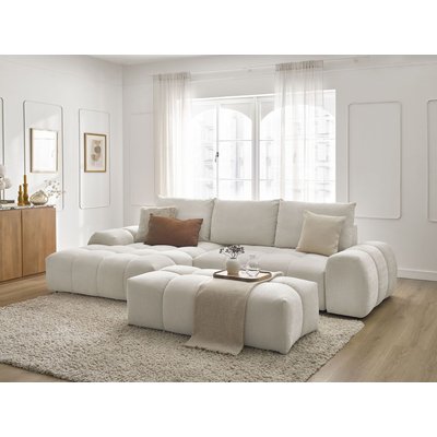 Canapé d'angle convertible 4 places en tissu texturé avec pouf, EVEREST BOBOCHIC