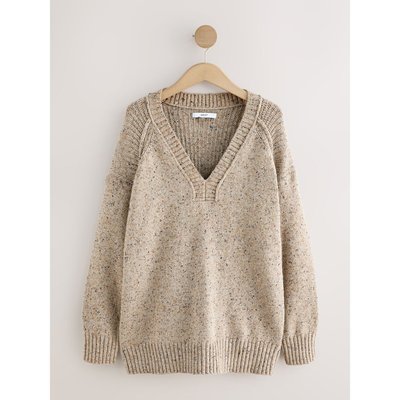 Pull long en laine et coton à col v NEXT