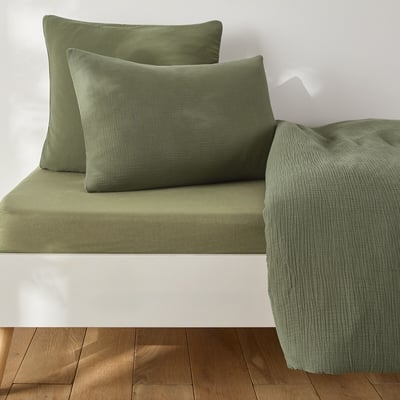 Drap-housse enfant uni, en coton lavé, bonnet 30 cm, KUMCO LA REDOUTE INTERIEURS