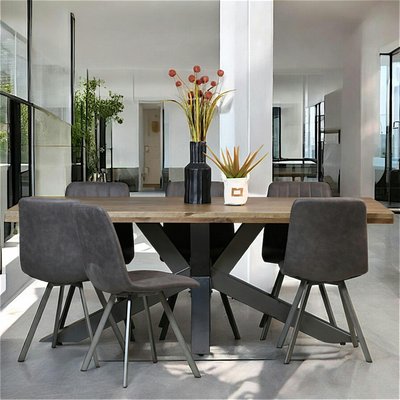 Table de repas 200 cm moderne pied central bois métal HUDSON PIER IMPORT