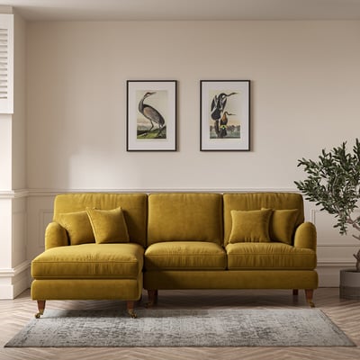 Emeline Velvet Corner Chaise Sofa with Castor Legs (Left Facing) ÉDITÉ