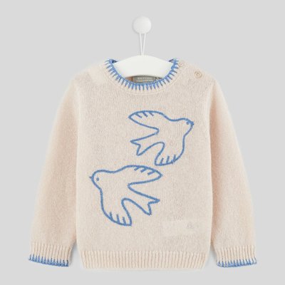 Pull brodé col rond, contient de la laine BOUT'CHOU