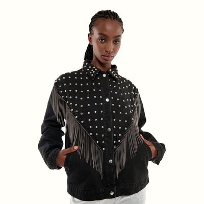 Veste en jean oversize clous et franges LUZ WILD