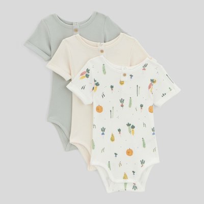 Lot de 3 bodies manches courtes imprimés en coton BIO BOUT'CHOU