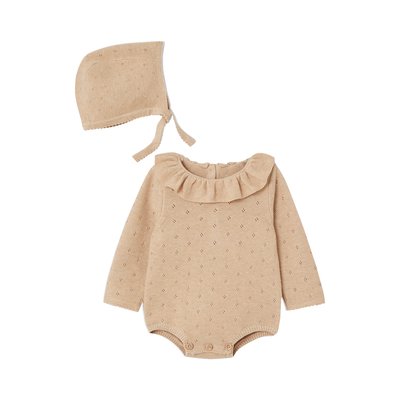Barboteuse en tricot manches longues et son béguin VERTBAUDET