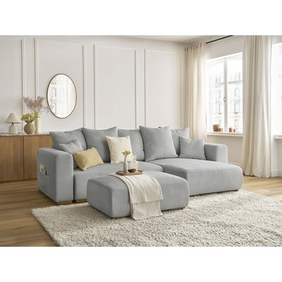 Canapé d'angle convertible 5 places en velours côtelé avec pouf, SIDONIE BOBOCHIC