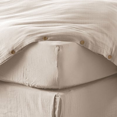 Drap housse en double gaze de coton avec bonnet 30cm Terra EDEN