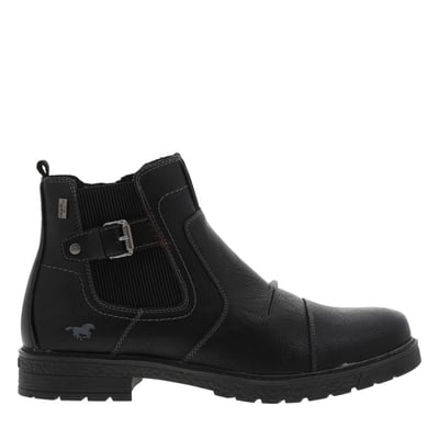 Boots noires à talon plat avec un zip et un soufflet élastiqué MUSTANG