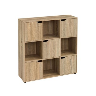 Étagère Basse en Bois MDF 9 Casiers 5 Portes Façon Console WADIGA