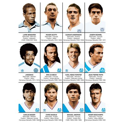 Affiche d’art 30 x 40 cm - Légendes de l'Olympique de Marseille - Olivier Bourdereau WALL EDITIONS