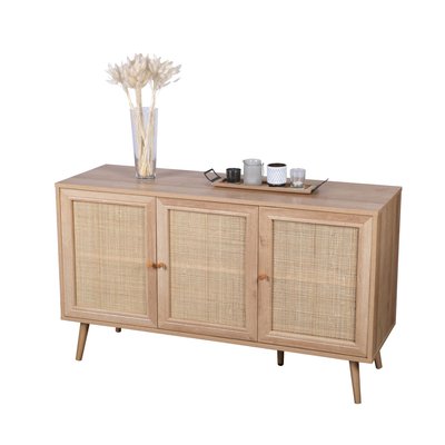 Buffet 3 portes Bali en cannage et panneaux de particules - Hauteur 70 cm TOILINUX
